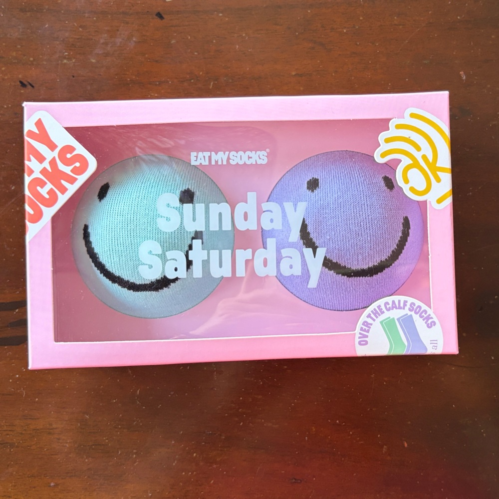EAT MY SOCKS Sunday Saturday Smiley Socks - Pastel Blue & Lavender